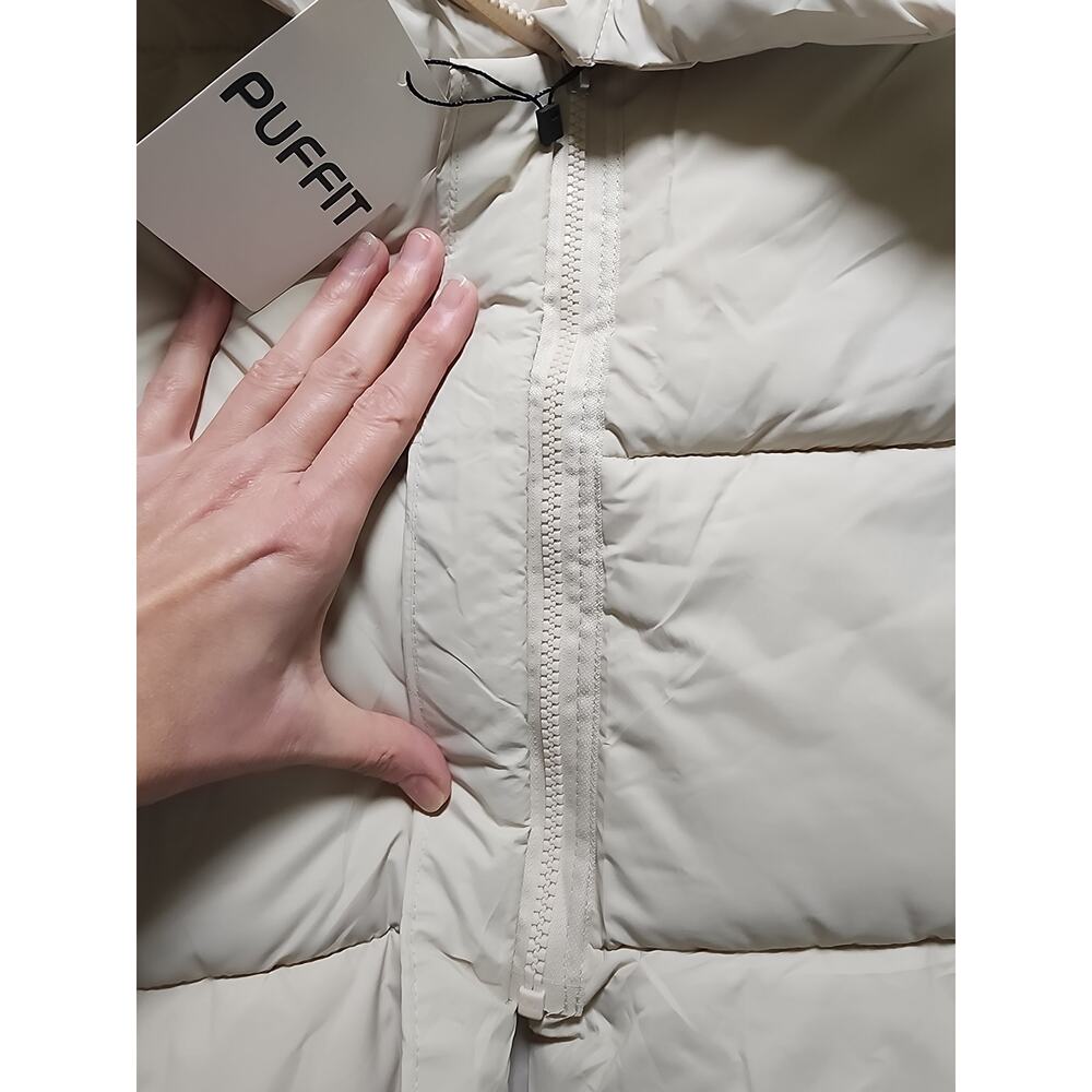 Puffit Cream Women's Large High Neck Puffer Vest Side Pockets Outerwear Cozy - Picture 4 of 10